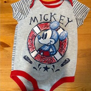 3/12$ Mickey Mouse Gray and Red Baby Onesie